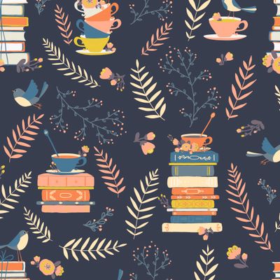 книги с чаем и цветами