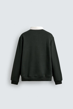 ZARA ТОЛСТОВКА-ПОЛО С КОНТРАСТНЫМ ВОРОТНИКОМ, ТЕМНО-ЗЕЛЕНЫЙ