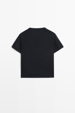 Massimo Dutti Футболка из 100% хлопка с короткими рукавами, темно-синий