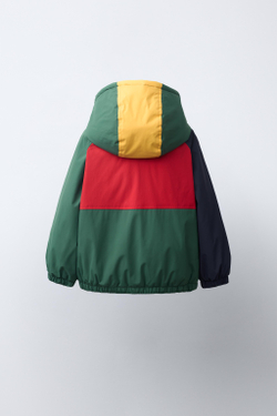 ZARA СТЕГАНАЯ КУРТКА COLORBLOCK WATER REPELLENT, ЗЕЛЕНЫЙ