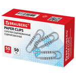 Скрепки большие 50 мм, BRAUBERG, 2 упаковки, оцинкованные, гофрированные, 50 шт., в картонной коробке, 270446