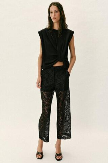 ZARA БРЮКИ ПРЯМОГО КРОЯ С КРУЖЕВОМ, ЧЕРНЫЙ