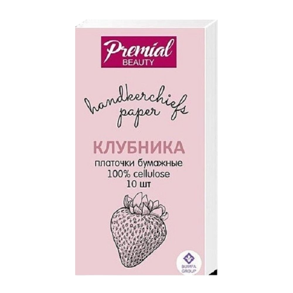 PREMIAL Платочки бумажные трехслойные белые с ароматом клубники 1/6/240