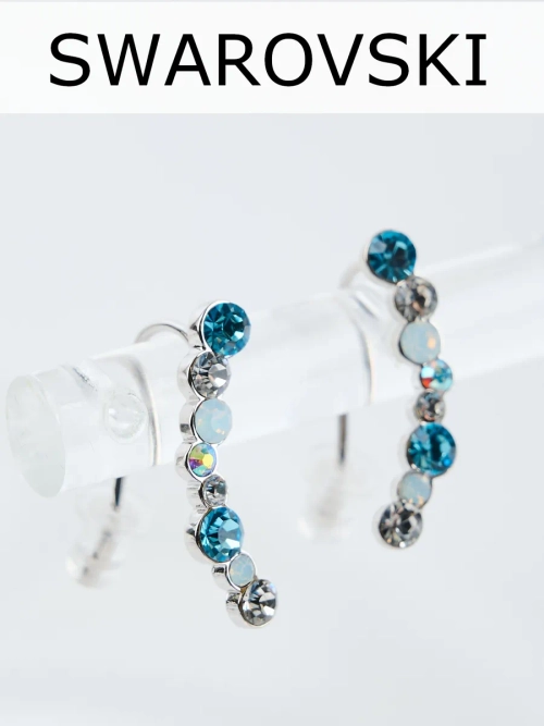 Серьги-клаймберы Млечный путь с голубыми кристаллами Swarovski