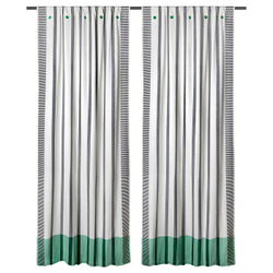 IKEA MÄVINN  (ИКЕА МЭВИНН)  -  Штора, 2 шт. - чёрно-белая в зелёную полоску, 110x250 см