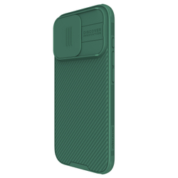Чехол зеленого цвета (Dark Green) от Nillkin c поддержкой магнитной зарядки MagSafe для iPhone 16 Pro, с защитной шторкой камеры, серия CamShield Pro Magnetic