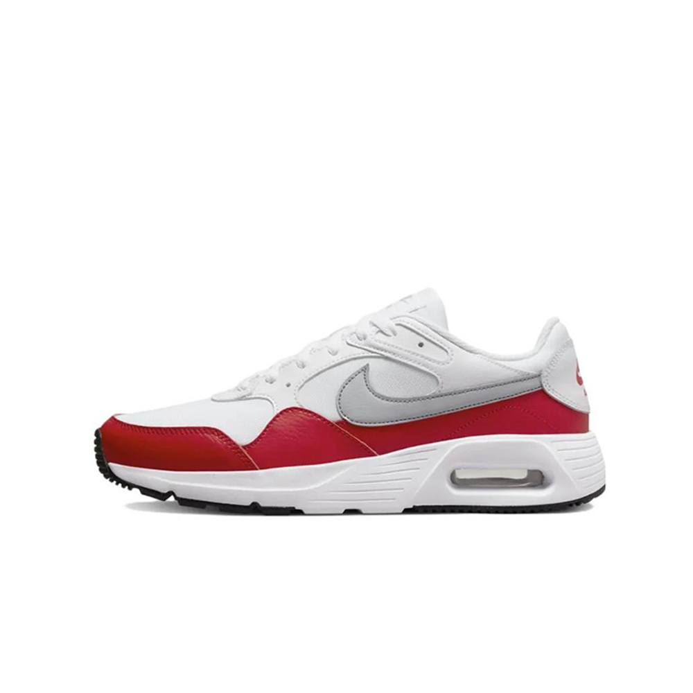 alt="Nike Air Max SC White University Red CW4555-107 мужские кроссовки белые с красным Swoosh вид сбоку на белом фоне"
