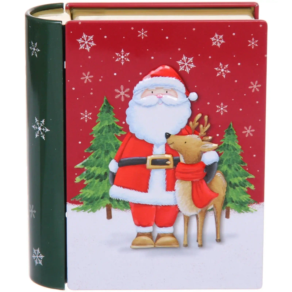 Банка жестяная «Книга» 11,5*10*3,8см Дед Мороз с оленем
