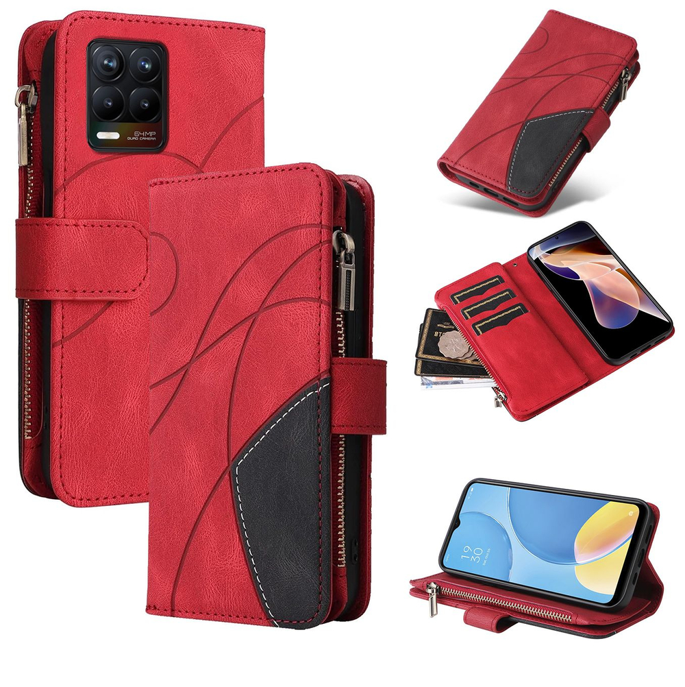 Дизайнерский чехол-книжка из кожи для REALME 8 / 8 PRO с кошельком, 5 слотами для карт и подставкой