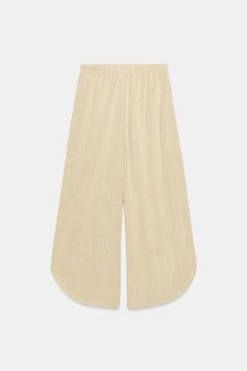 ZARA БРЮКИ ИЗ ФАКТУРНОЙ ТКАНИ С РАЗРЕЗАМИ, СВЕТЛО-БЕЖЕВЫЙ