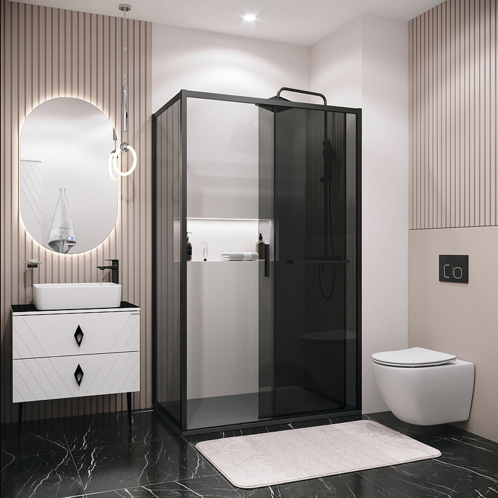 Душевой уголок Grossman Style 130х90 120.K33.05.1390.21.10 профиль Черный матовый стекло тонированное