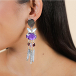 Серьги Nature Bijoux, Gotborg, с ракушкой Capiz в смоле, перламутром, гранатом, кианитом и аметистом
