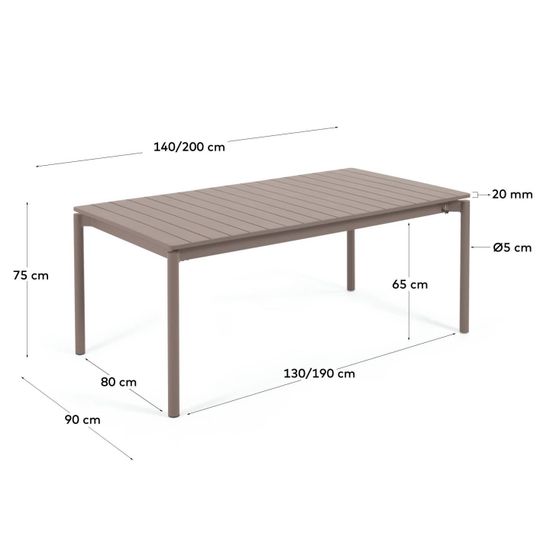 Раздвижной алюминиевый садовый стол Zaltana с коричневой матовой отделкой 140 (200) x 90 см La Forma Испания 