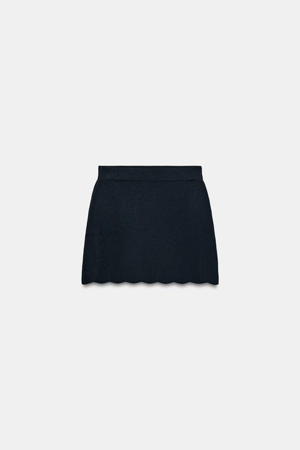 ZARA ТРИКОТАЖНАЯ МИНИ-ЮБКА С ВОЛНИСТЫМ КРАЕМ, МОРСКОЙ СИНИЙ