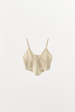 ZARA АЖУРНЫЙ ТРИКОТАЖНЫЙ ТОП, ЭКРЮ