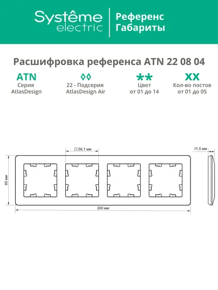 Рамка пластиковая на 4 поста Systeme Electric AtlasDesign Air Изумруд ATN220804