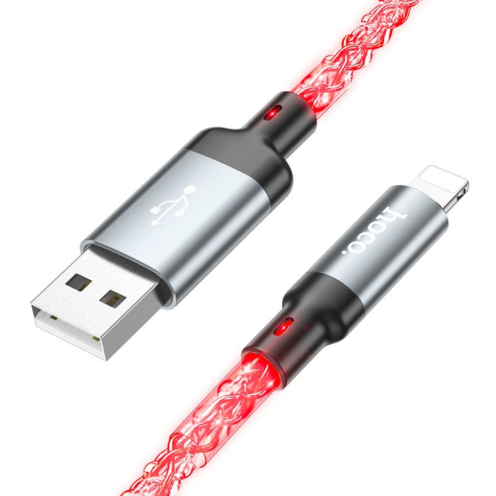 Usb Кабель-зарядка Lightning Hoco U112 2.4A 1м LED черный