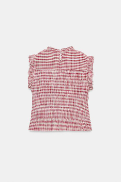 ZARA ТОП В КЛЕТКУ ВИШИ С ЭФФЕКТОМ ЖАТКИ, ЭКРЮ/ГРАНАТОВЫЙ