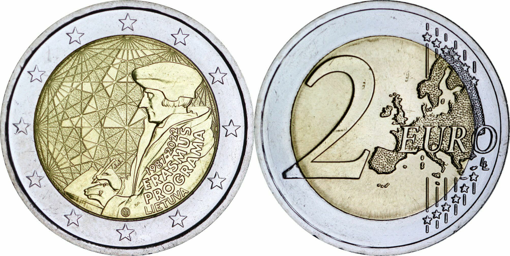 Литва 2 евро, 2022 35 лет программе Эразмус aUNC