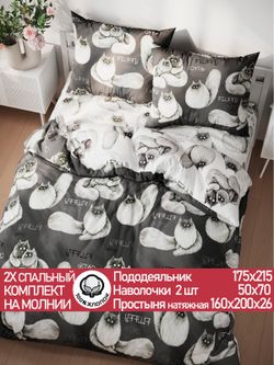 Постельное белье поплин Сказка "Fluffy/Флиппи" 2-спальное Наволочка 50х70 см 2 шт Простынь на резинке 160x200 см Пододеяльник 175x215 см