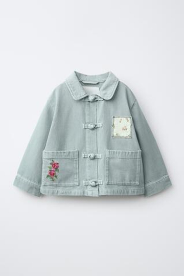 ZARA КУРТКА ИЗ САРЖИ В СТИЛЕ ПЭЧВОРК, ПАСТЕЛЬНО-СИНИЙ