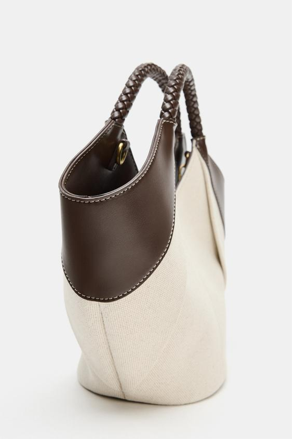ZARA СУМКА С КОНТРАСТНОЙ СТРОЧКОЙ, СВЕТЛО-БЕЖЕВЫЙ