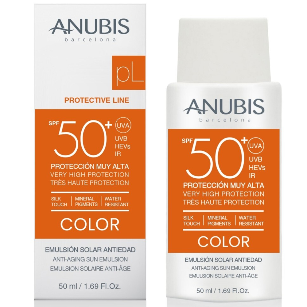 Антивозрастная солнцезащитная эмульсия с тоном СПФ 50+ | ANUBIS COLOR SPF50+ Anti-Aging Sun Emulsion, 50 мл