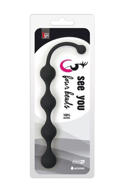 Чёрная анальная цепочка Four Beads Anal Black - 24 см. (Цвет: черный)