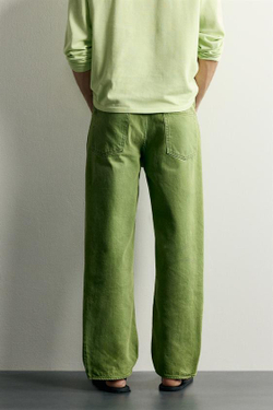 ZARA ДЖИНСЫ STRAIGHT FIT С ЭФФЕКТОМ ПОТЕРТОСТИ, ЗЕЛЕНЫЙ