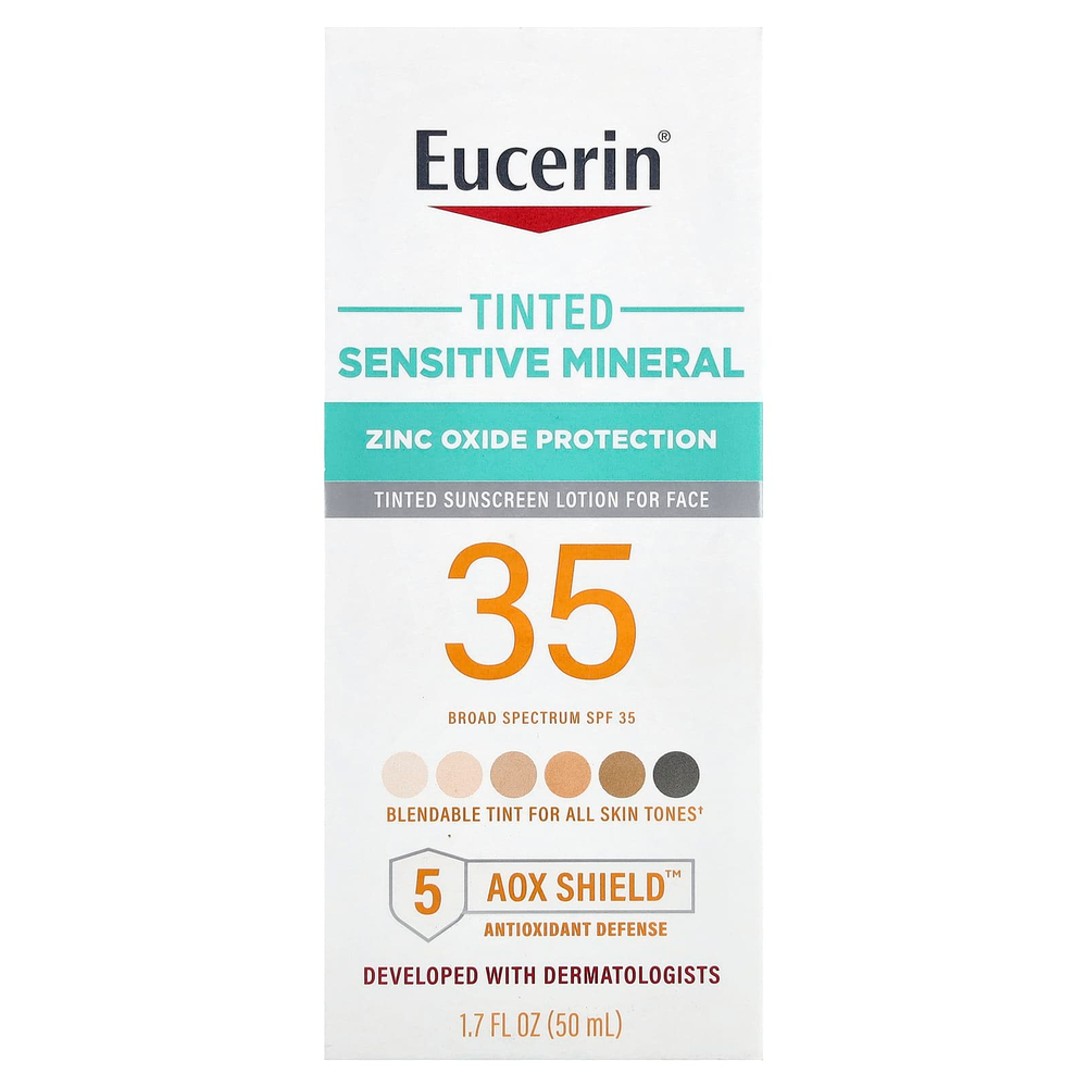 Eucerin, оттеночный минеральный солнцезащитный лосьон для чувствительной кожи, SPF 35, 50 мл (1,7 жидк. унции)