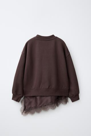 ZARA ТОЛСТОВКА С КРУЖЕВНОЙ ОТДЕЛКОЙ ПО НИЗУ, КОРИЧНЕВЫЙ