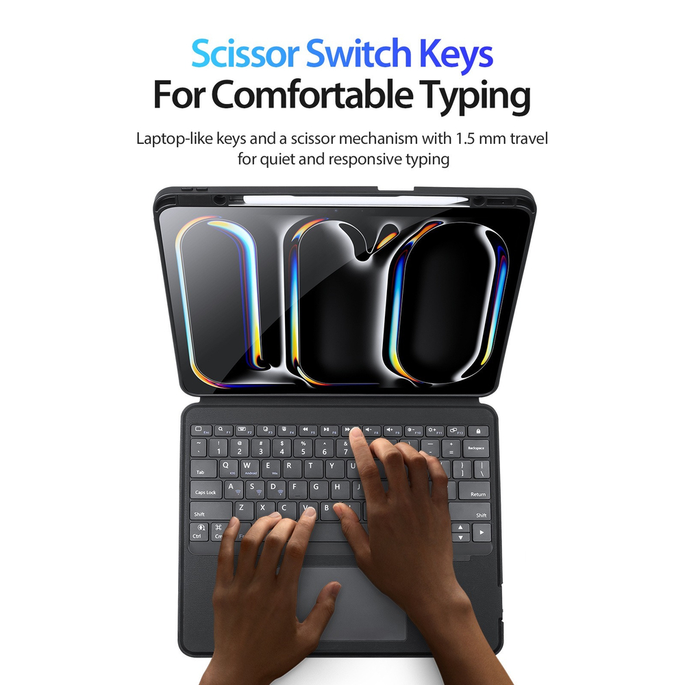 Чехол подставка с клавиатурой (RUS) от Dux Ducis для планшета iPad Pro 13 (2024-), серия DK Series Keyboard, русская клавиатура с подсветкой