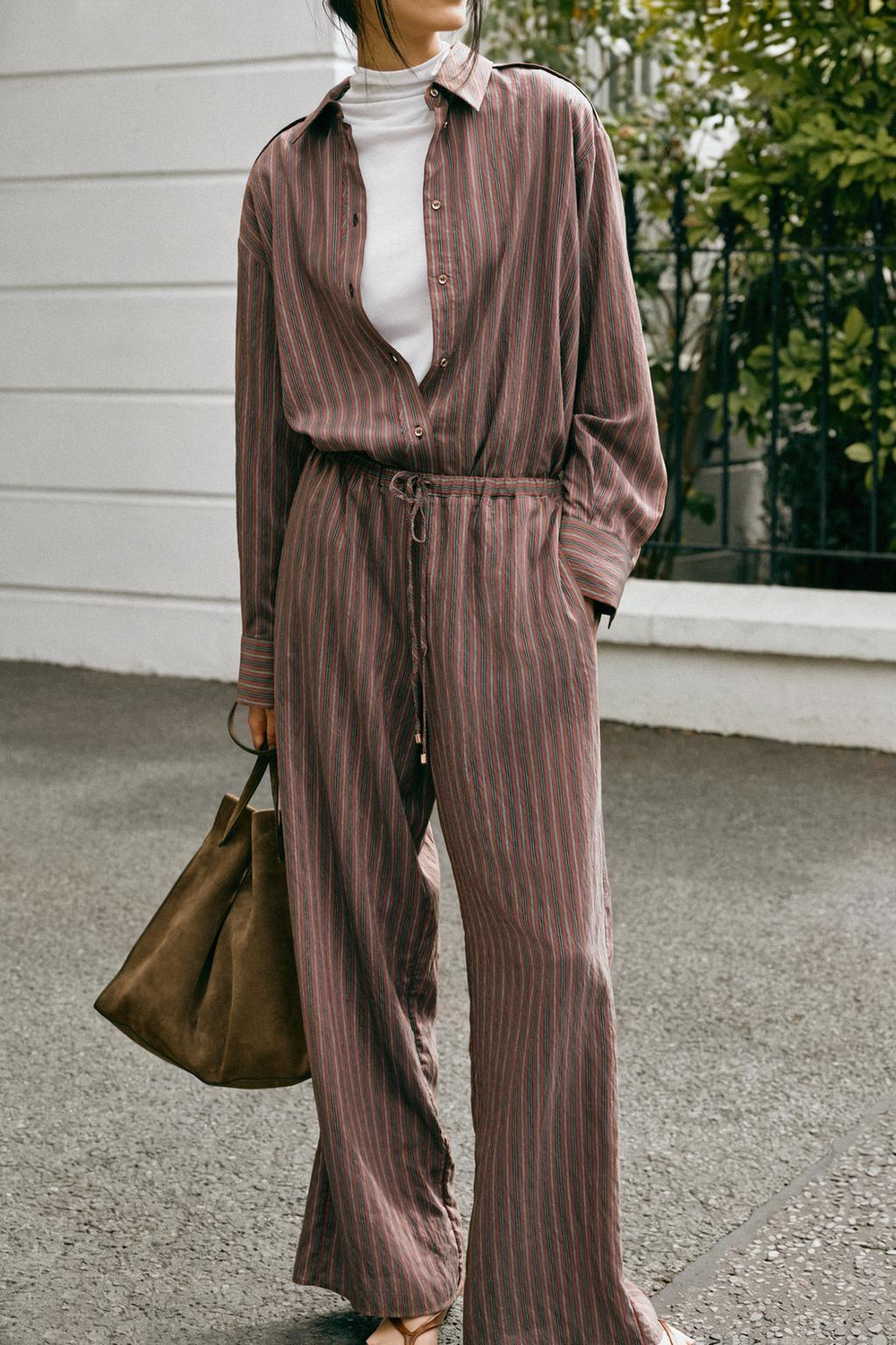 ZARA ШИРОКИЕ БРЮКИ В ПОЛОСКУ, КОРИЧНЕВЫЙ/ЭКРЮ