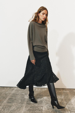 ZARA КРУЖЕВНАЯ ЮБКА МИДИ — ZW COLLECTION, ЧЕРНЫЙ