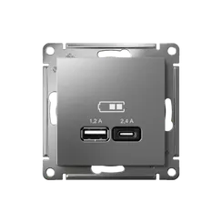 Розетка с USB A+C Systeme Electric AtlasDesign Сталь ATN000939