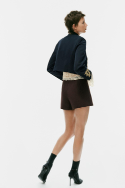 ZARA ШОРТЫ С ВЫСОКОЙ ПОСАДКОЙ, ТЕМНО-КОРИЧНЕВЫЙ