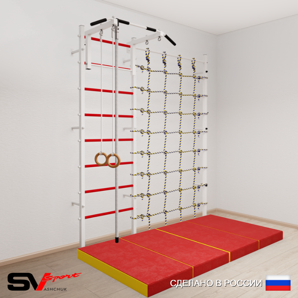 Шведская стенка Sv Sport 51340 (Турник стандарт/Канат/Кольца/Мат 2м/Канатный лаз)