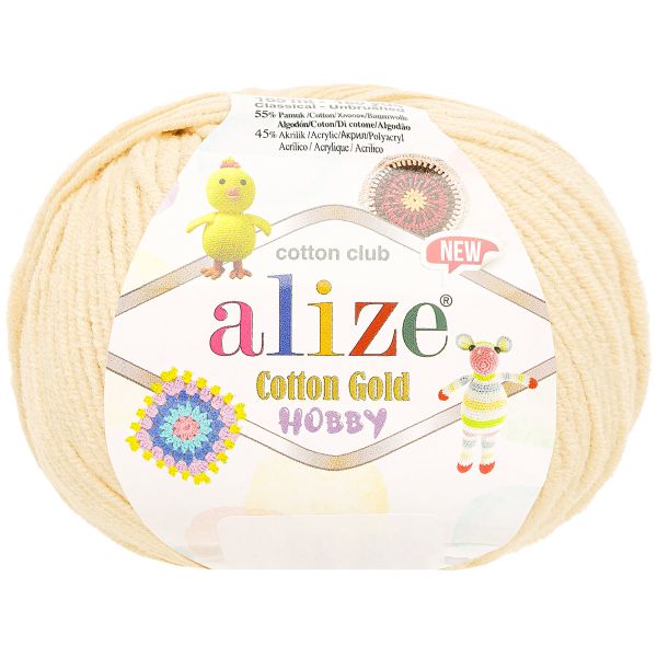 Пряжа Alize (Ализе) Cotton Gold Hobby New / уп.10 мот. по 50 г, 165 м, 67 молочно-бежевый