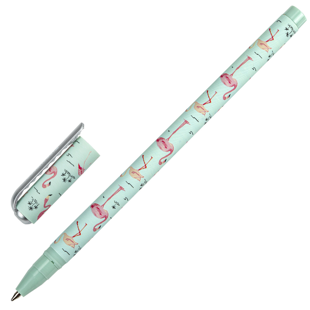 Ручка шариковая BRAUBERG SOFT TOUCH STICK "FLAMINGO", СИНЯЯ, мягкое покрытие, узел 0,7 мм, 143705