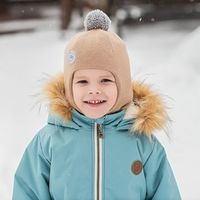 Шлем зимний вязаный с ниточным помпоном "Беж"