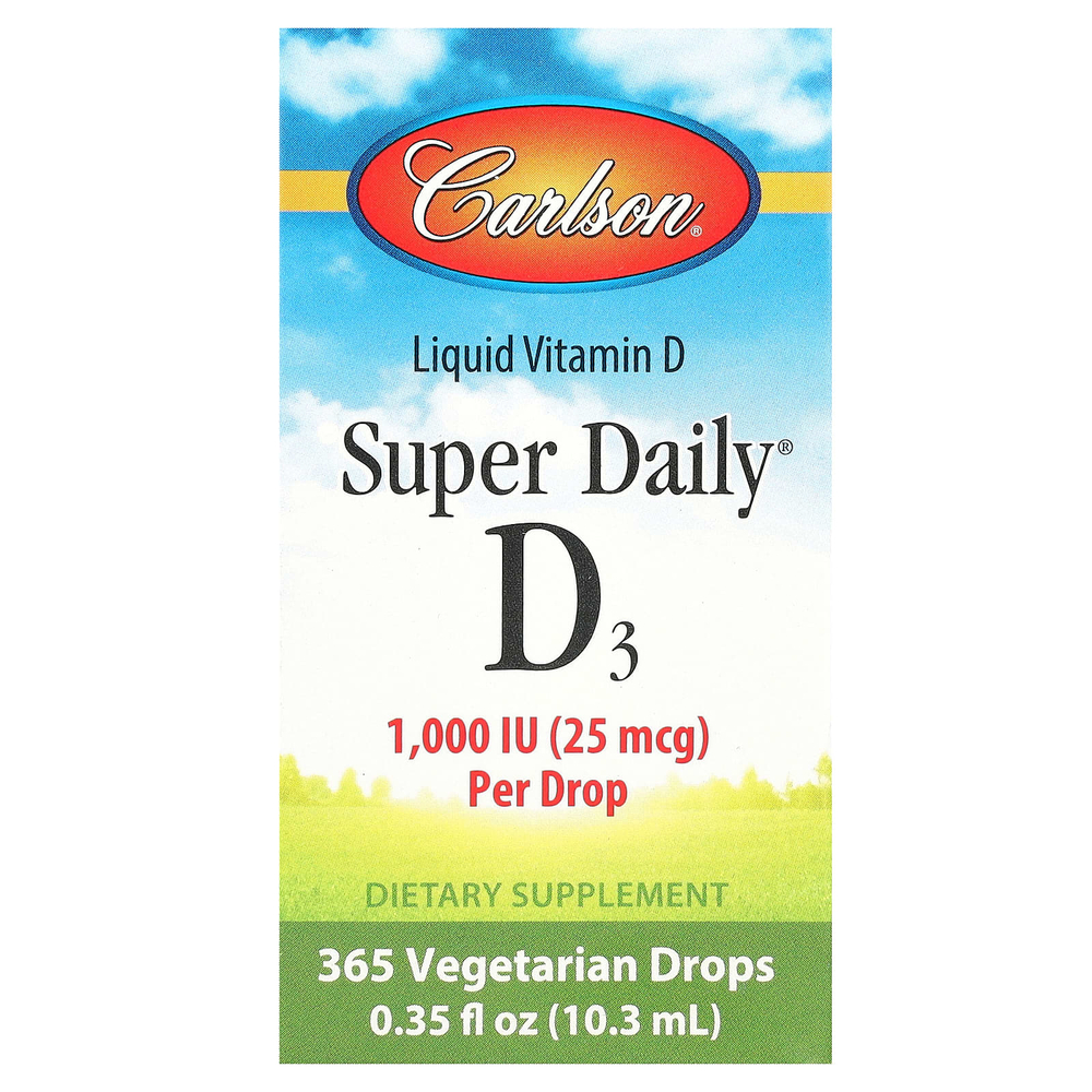 Carlson, Super Daily® D3, 25 mcg (1000 IU), 0.35 fl 10.3 ml | Vitamin D3 (1000 XB) 10,3 ml (0,35 suyuq unsiya)