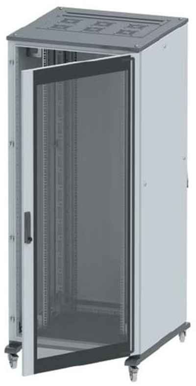 Напольный 19" IT-корпус ДКС серии CQE 24U 600х1200х600, двери стекло+сплошная, панели для крыши, кабельный ввод, RAL7011/7035