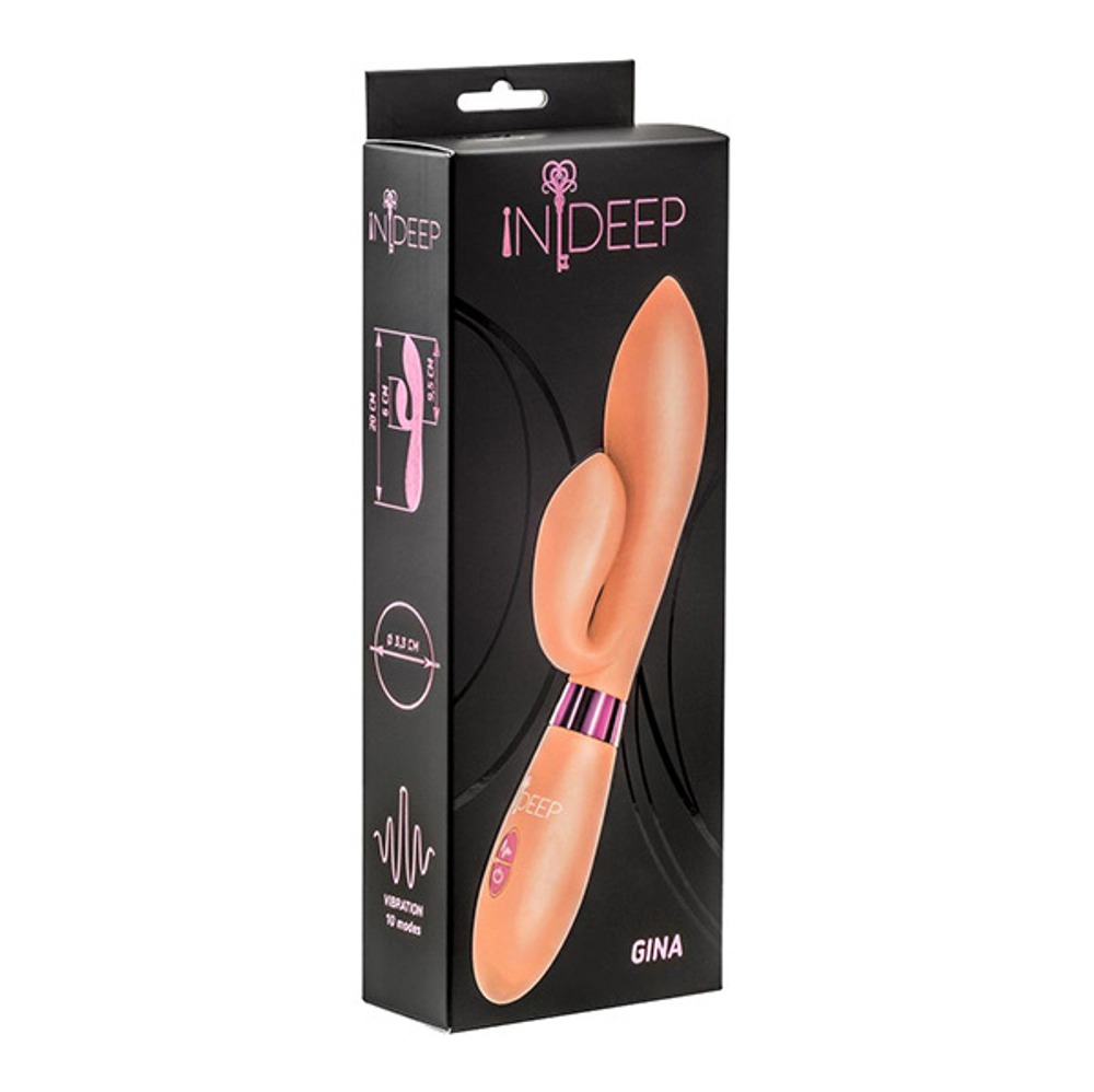 Бежевый вибратор 20см с клиторальным отростком Indeep Gina Beige 7700-03