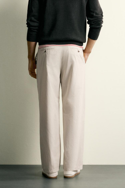 ZARA БРЮКИ ЧИНОС STRAIGHT FIT СО СКЛАДКАМИ, ЭКРЮ