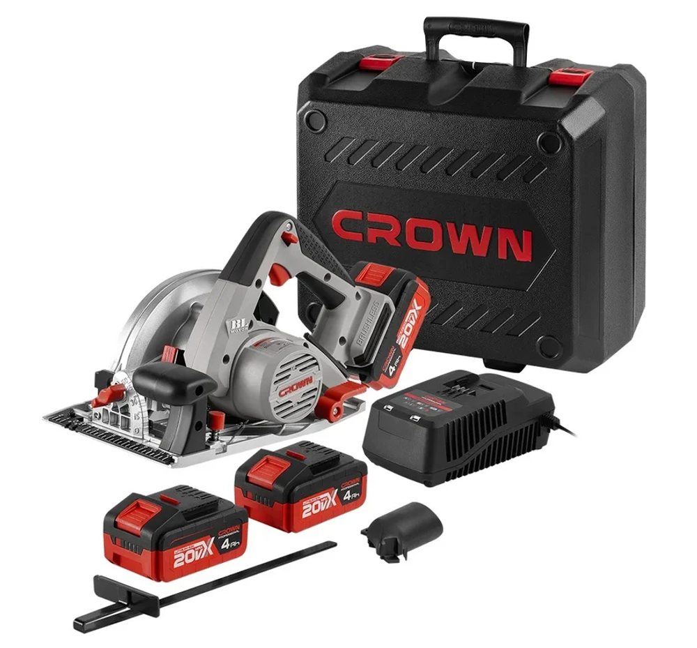 Пила циркулярная аккумуляторная 20V Crown Profi б/щ 165мм с 2хАКБ 4Ач и ЗУ