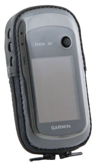Garmin eTrex 10, 20, 22, 30, 32 чехол натуральная кожа, зажим с окном под зарядку (02-115)