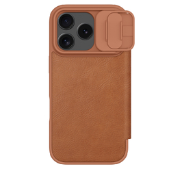 Кожаный чехол книжка коричневого цвета для iPhone 17 Pro, серия Qin Pro Leather от Nillkin