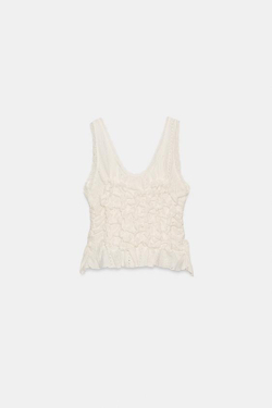 ZARA ТОП СО СБОРКАМИ И ЗАВЯЗКАМИ, ЭКРЮ