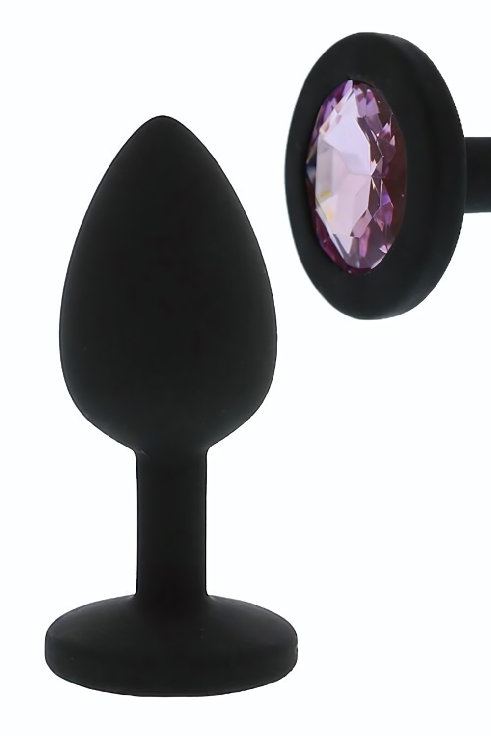 Черная гладкая анальная пробка с розовым кристаллом Silicone Diamond Plug - 7 см. (Цвет: черный)
