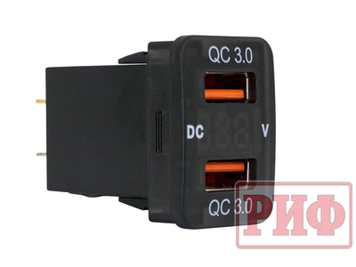 Розетка USB 2 QC 3.0 с вольтметром для Toyota 32x20